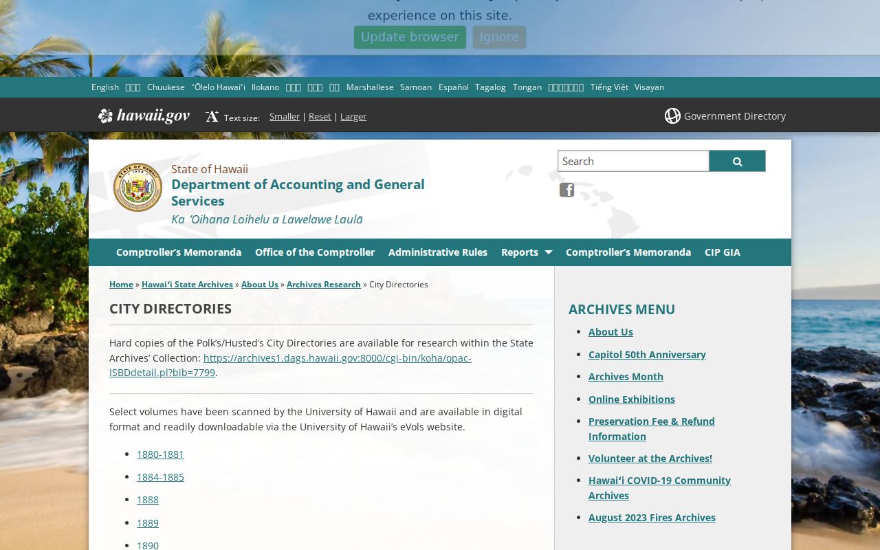 Hawaii State Archives city directory holdings for East Honolulu historical research