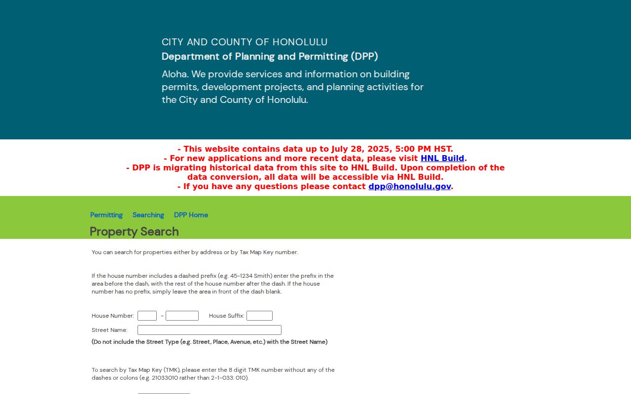 DPP property and permit search used in the East Honolulu residents directory