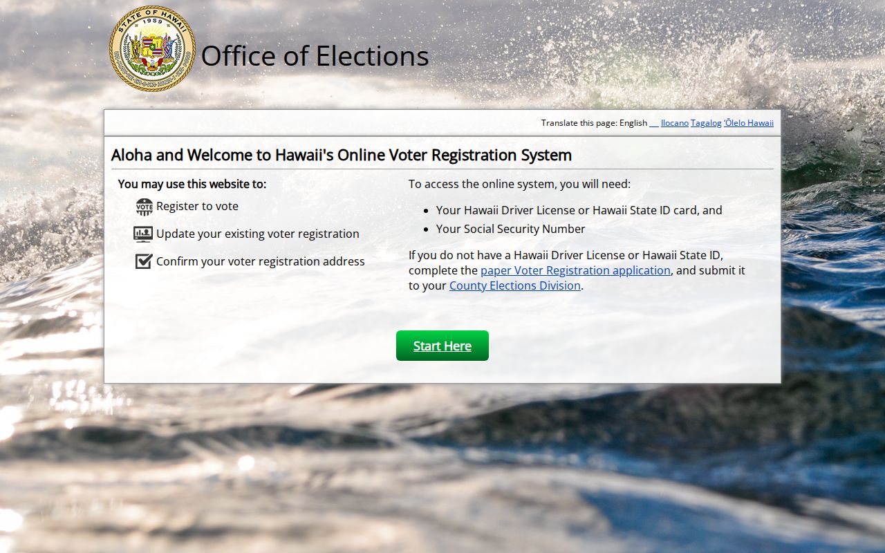 Hawaii online voter registration service relevant to East Honolulu residents