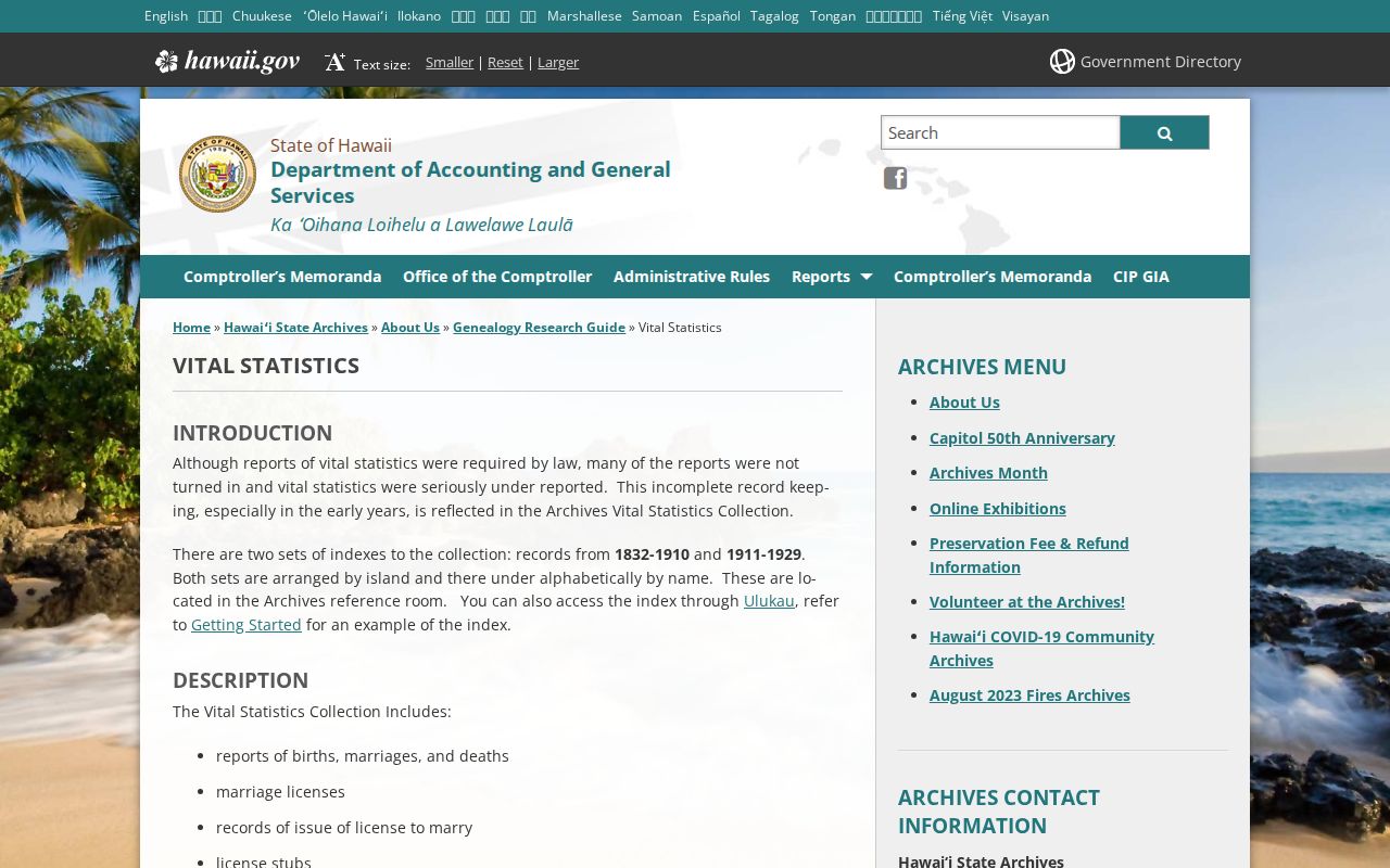 Hawaii State Archives guide to historical vital statistics used in East Honolulu address research